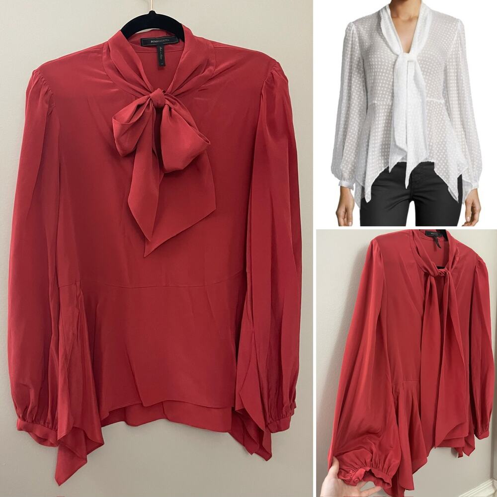 BCBG Classic Feminine Holiday Party 100% Silk Kelleigh Bow Tie Neck M. MSRP $250